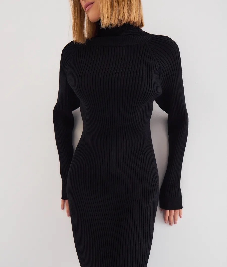 трикотажное платье миди,вязаное платье миди,платье миди с длинными рукавами,платье с высоким воротником,вязаное платье