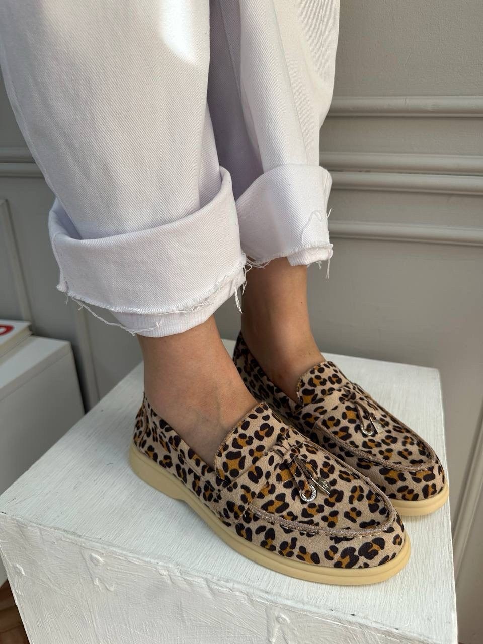 лоферы замш,, женская,эконика леопардовые ботинки,лоферы женские