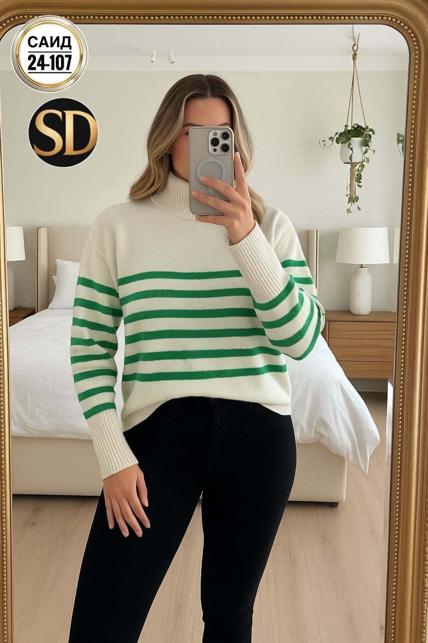 свитер в полоску,свитер,свитера женские,свитер с высоким воротником,вязаные свитера женские