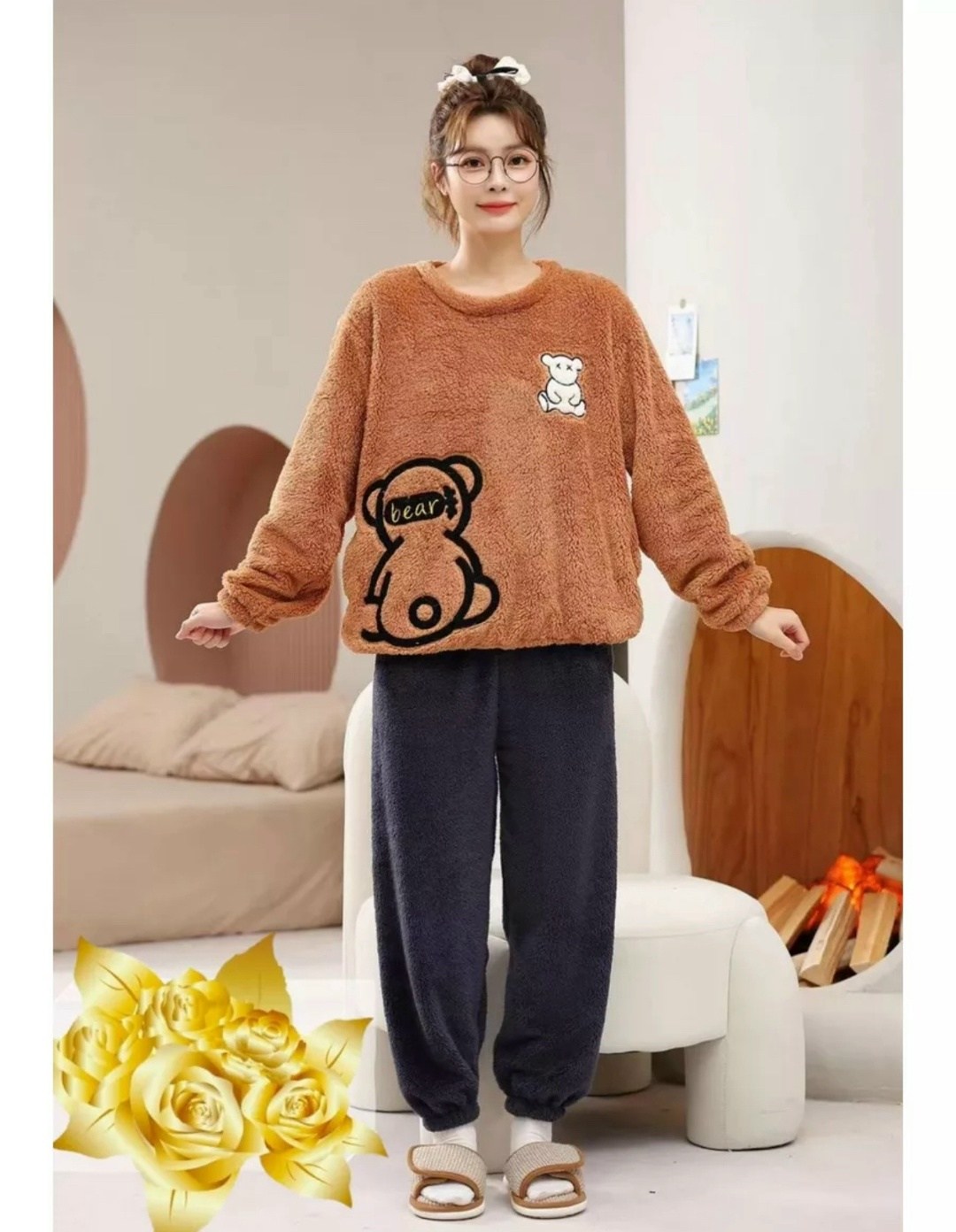 пижама со штанами теплая плюшевая,плюшевая пижама,теплая пижама,комплект пижама,женская пижама