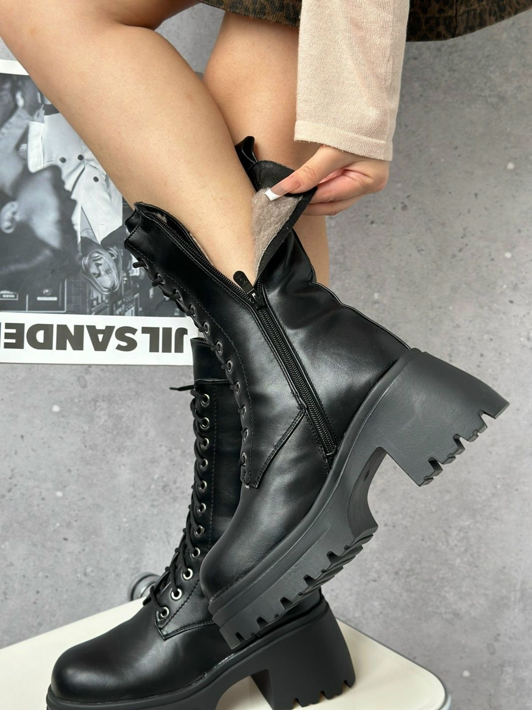 ботинки женские,,ботинки женские на шнуровке на платформе высокие,модные ботинки, женская зимняя