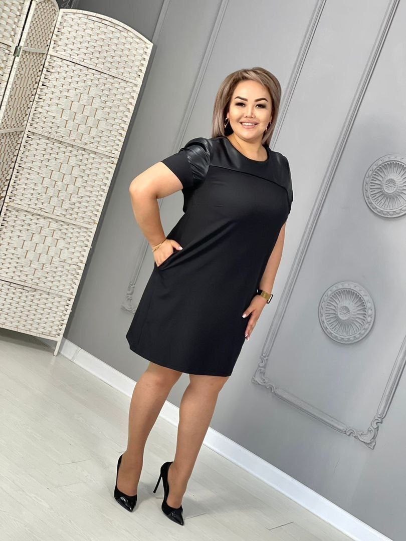 стильная платье трикотаж,платье из экокожи для полных женщин,платье женская,платье,платье комбинированное