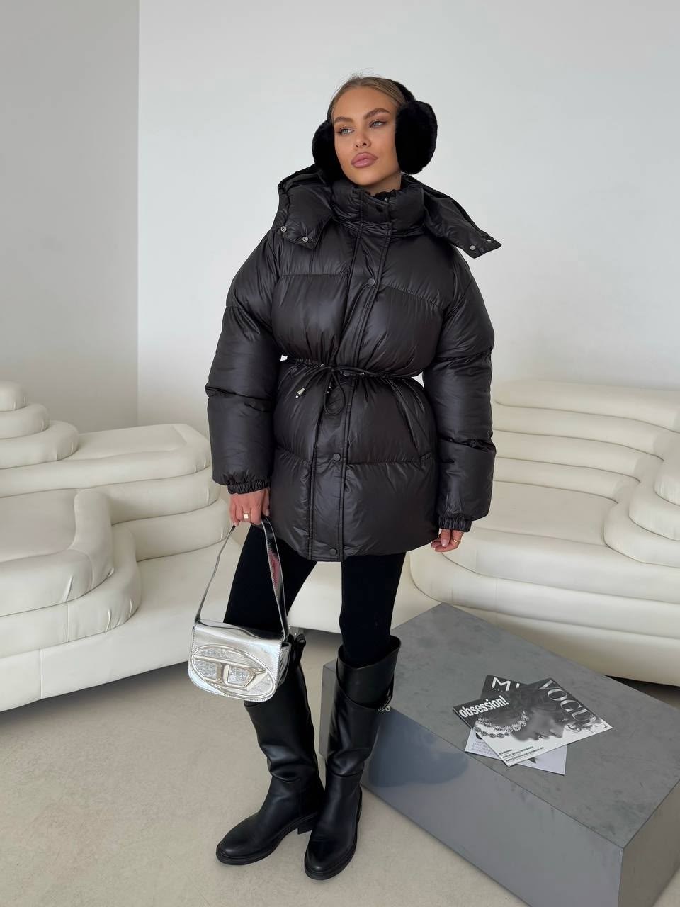 пуховик,пуховик черный,куртка пуховик,пуховик с поясом,куртка с поясом