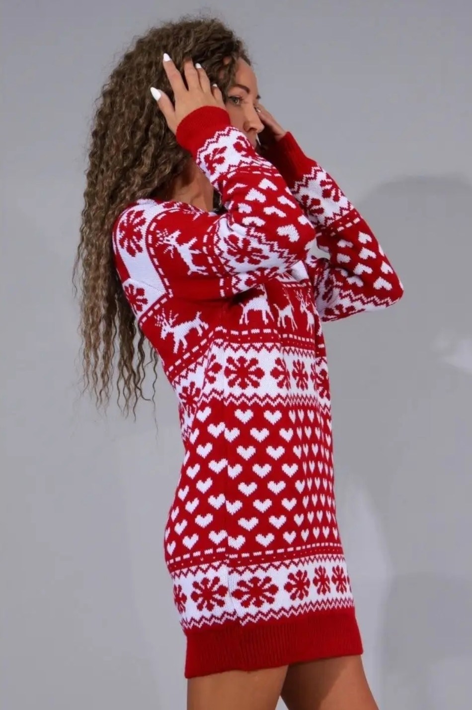 туника новогодняя,туника вязаная с оленями,туника вязаная,новогодние свитера,джемпер новогодний