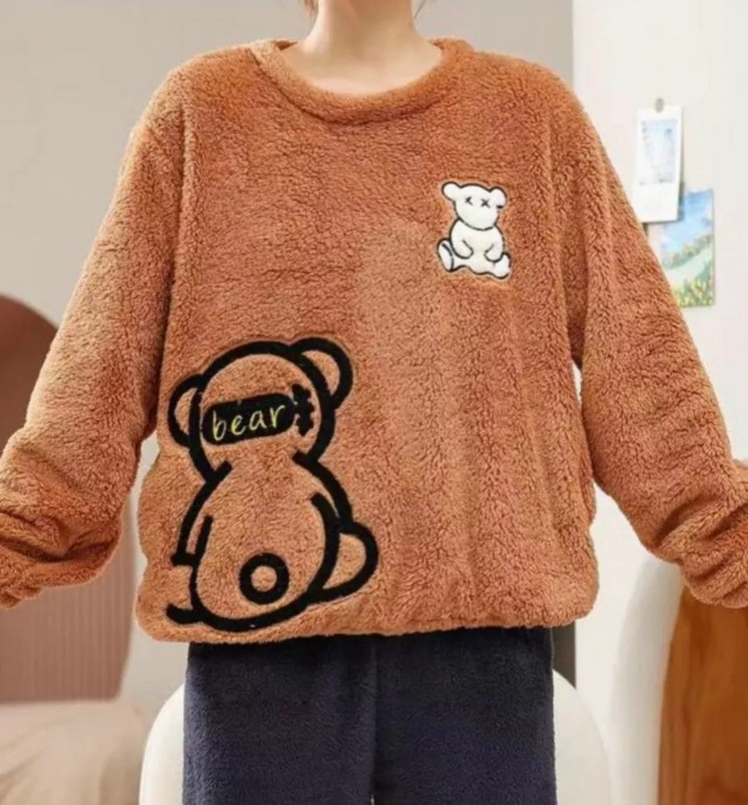 пижама со штанами теплая плюшевая,плюшевая пижама,теплая пижама,комплект пижама,женская пижама