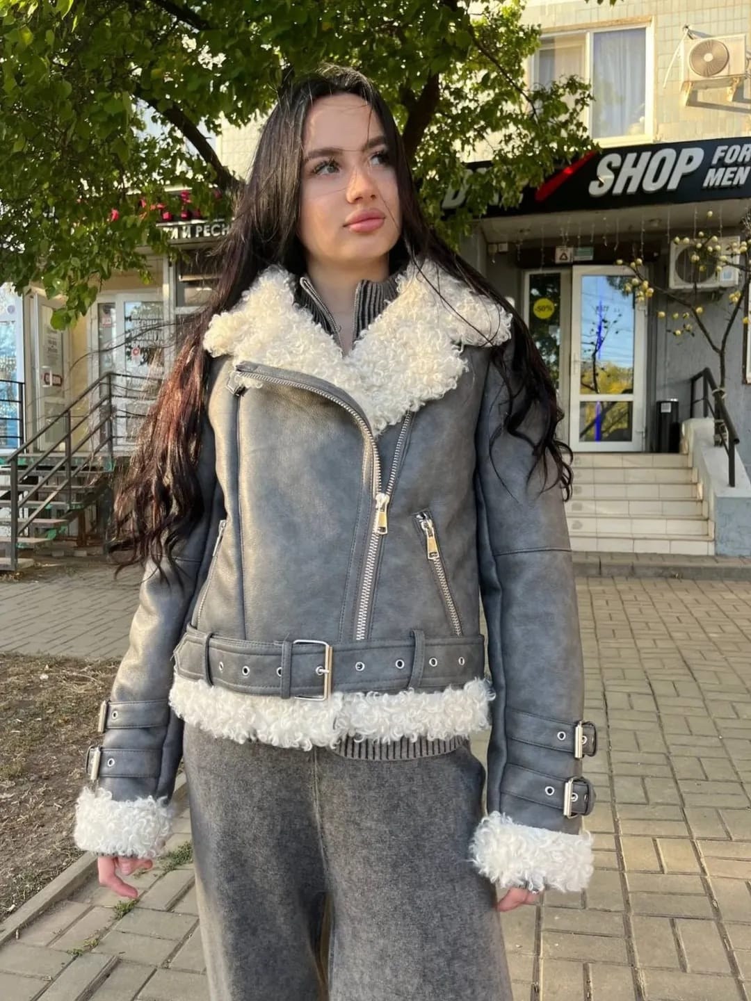 дубленка серая,дубленка женская,авиатор дубленка,куртка дубленка,стильная дубленка