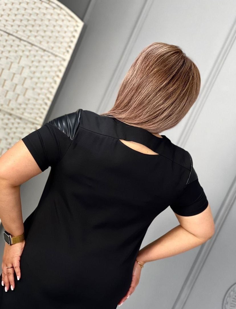 стильная платье трикотаж,платье из экокожи для полных женщин,платье женская,платье,платье комбинированное