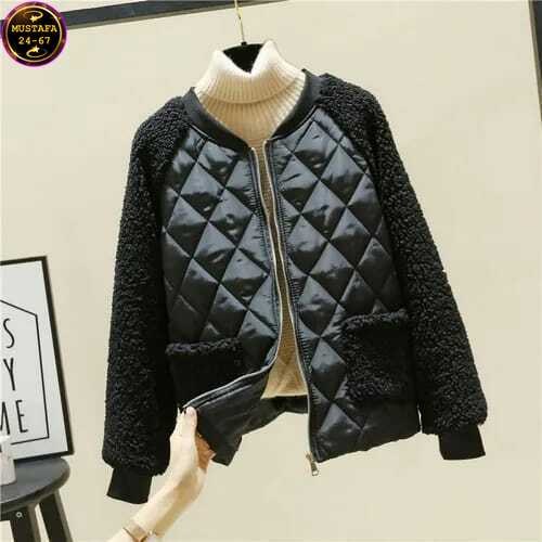 комбинированная куртка,повседневная куртка,куртка модная,женская короткая куртка из овечьей шерсти,теплая куртка