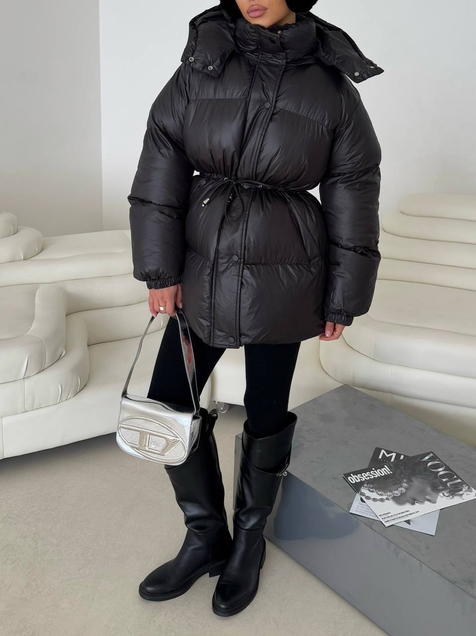 пуховик,пуховик черный,куртка пуховик,пуховик с поясом,куртка с поясом