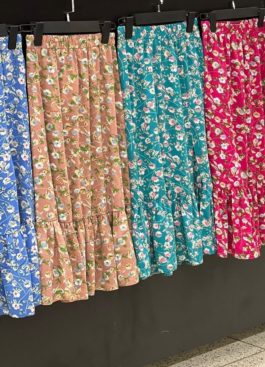 юбка,женская юбка,юбка с цветочным принтом,юбка средней длины,шифоновая юбка