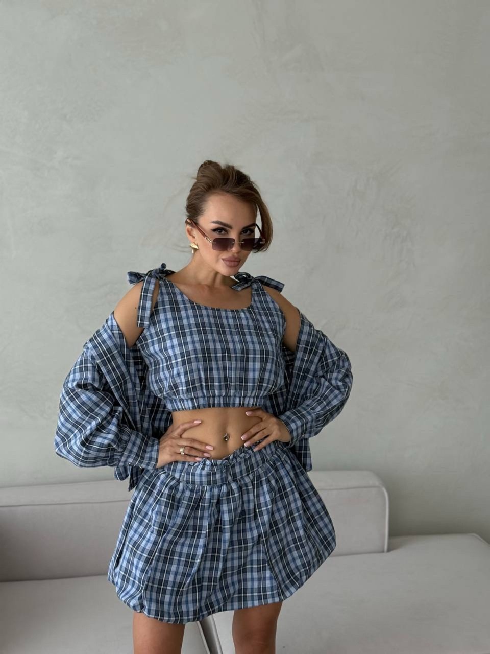 костюм в клетку,костюм тройка,модные комплекты,клетчатый костюм,костюмы женские с юбкой