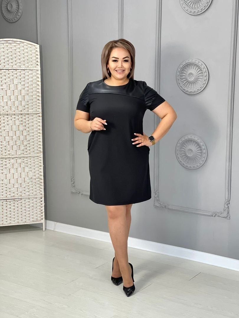 стильная платье трикотаж,платье из экокожи для полных женщин,платье женская,платье,платье комбинированное