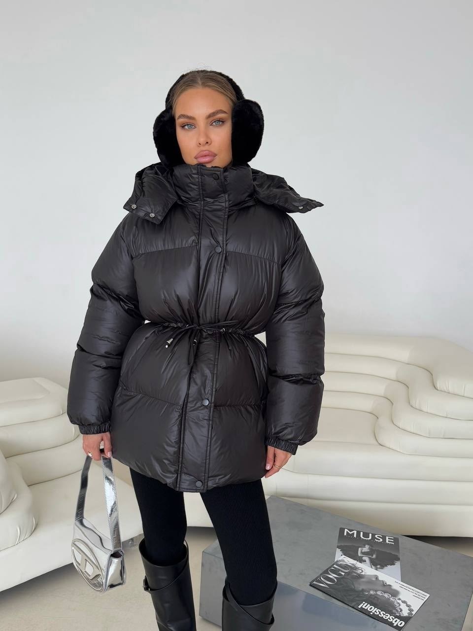 пуховик,пуховик черный,куртка пуховик,пуховик с поясом,куртка с поясом