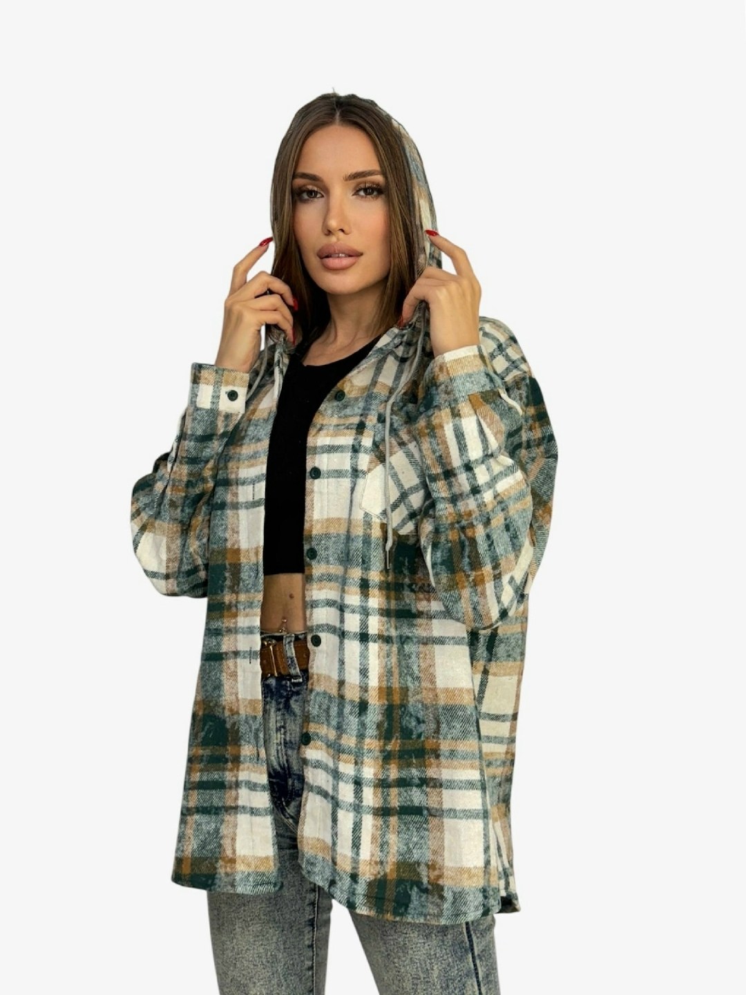 рубашка женская в клетку оверсайз,женская рубашка,рубашка в клетку женская,рубашка с капюшоном,рубашка женская с капюшоном