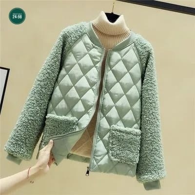 женская короткая куртка из овечьей шерсти,легкая стеганая куртка женская,женская куртка из искусственной овечьей шерсти,женская стеганая куртка,комбинированная куртка