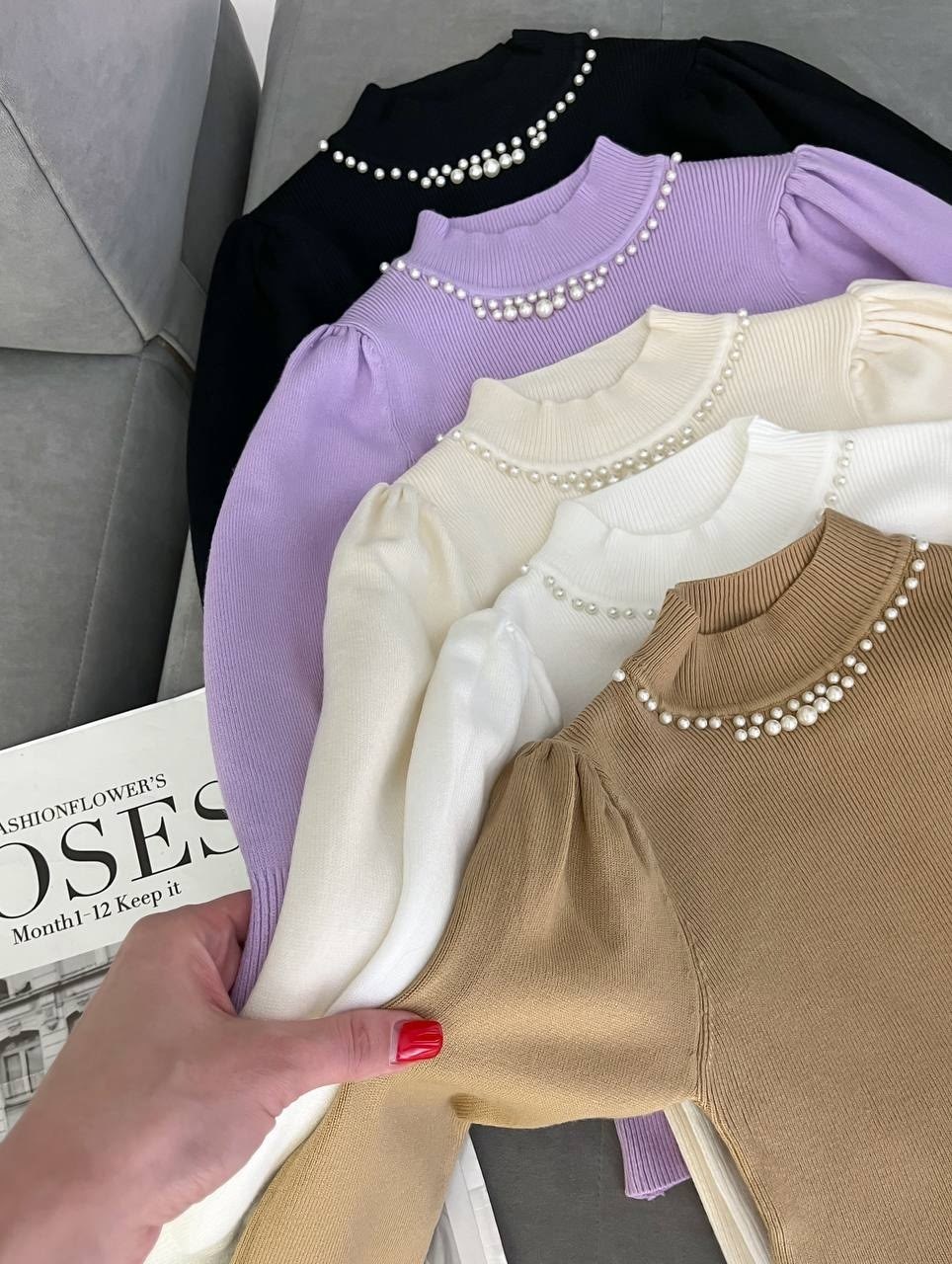 стильная кофта,джемпер с бусинами,кофта женская,свитер с высоким воротником,трикотажная кофта