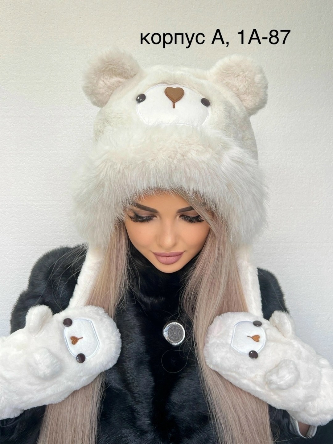 зимняя шапка с ушками,комплект шапки,шапка ушанка с варежками,женские варежки,шапка меховая