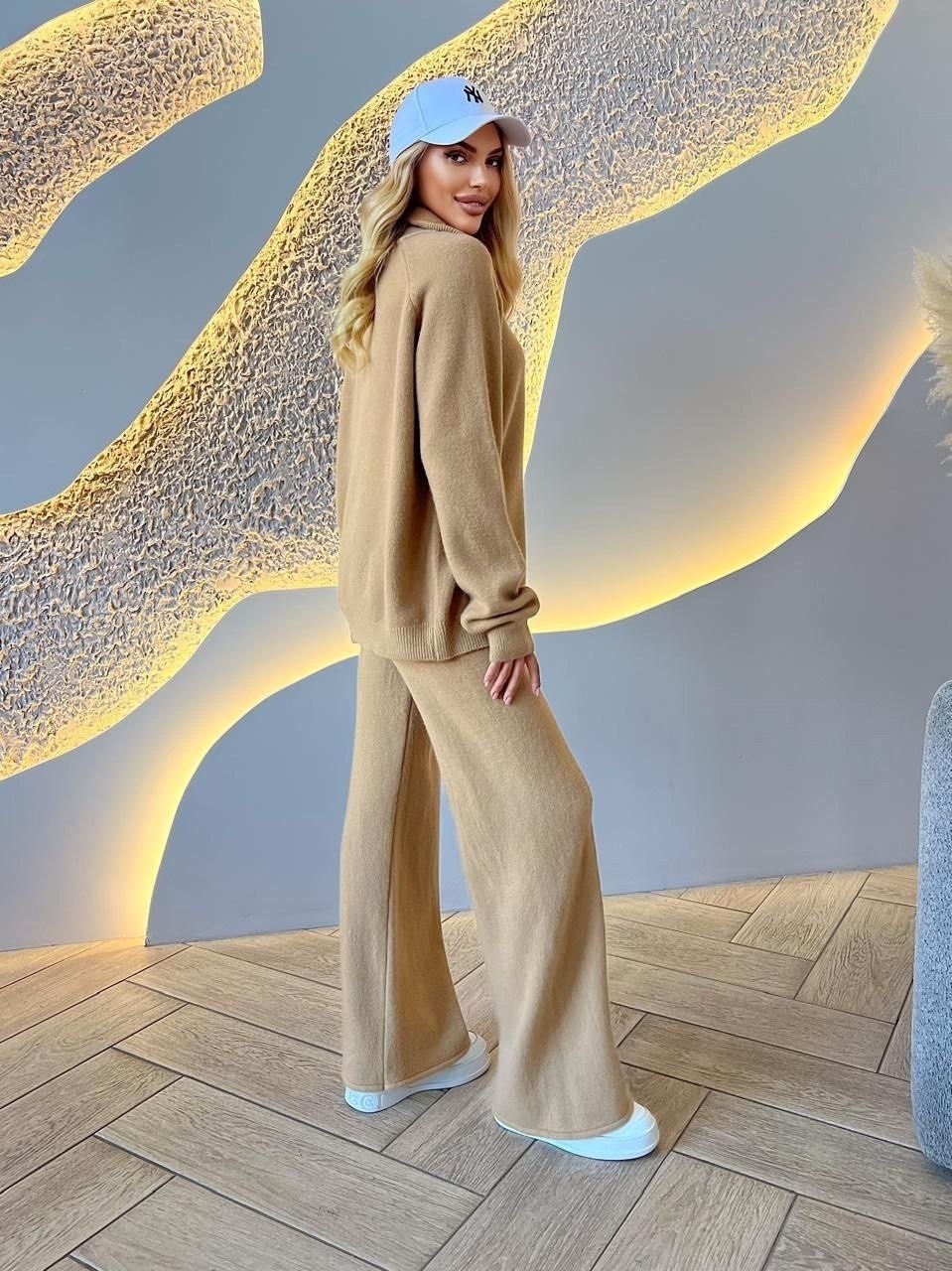 трикотажные костюмы,вязаный костюм с широкими брюками,костюмы брючные,вязаные костюмы,теплый вязаный костюм