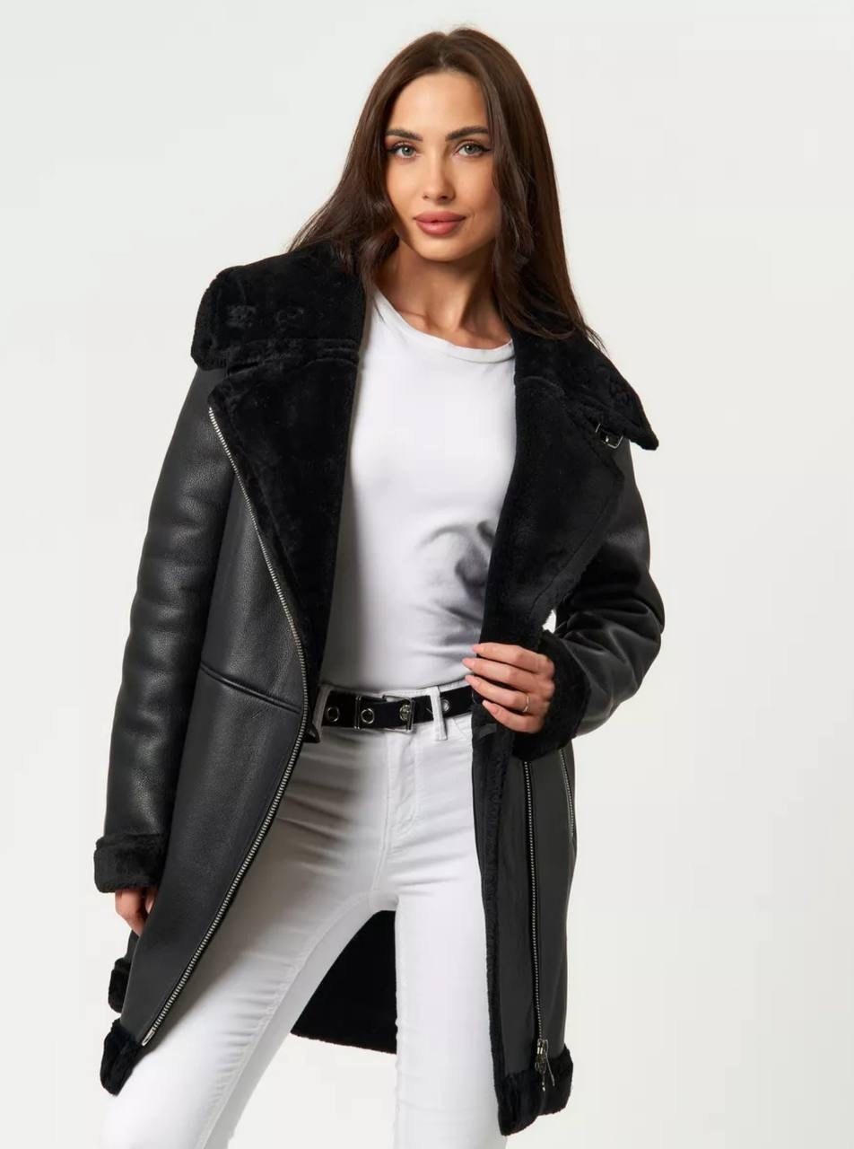 дубленка женская,дубленка este'e exclusive fur&leather,дубленка женская авиатор,черная дубленка,дубленка авиатор зара