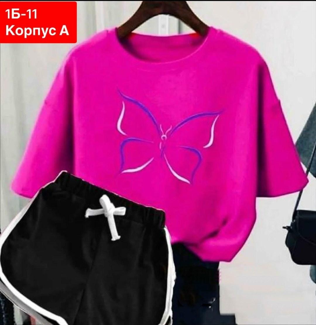 костюмы двойки,костюм шорты и футболка,малиновая футболка турция в образе,одежда женская,костюмы спортивные женские