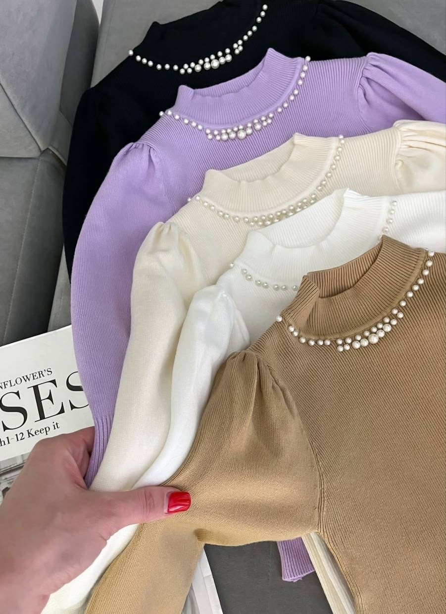 стильная кофта,джемпер с бусинами,кофта женская,свитер с высоким воротником,трикотажная кофта