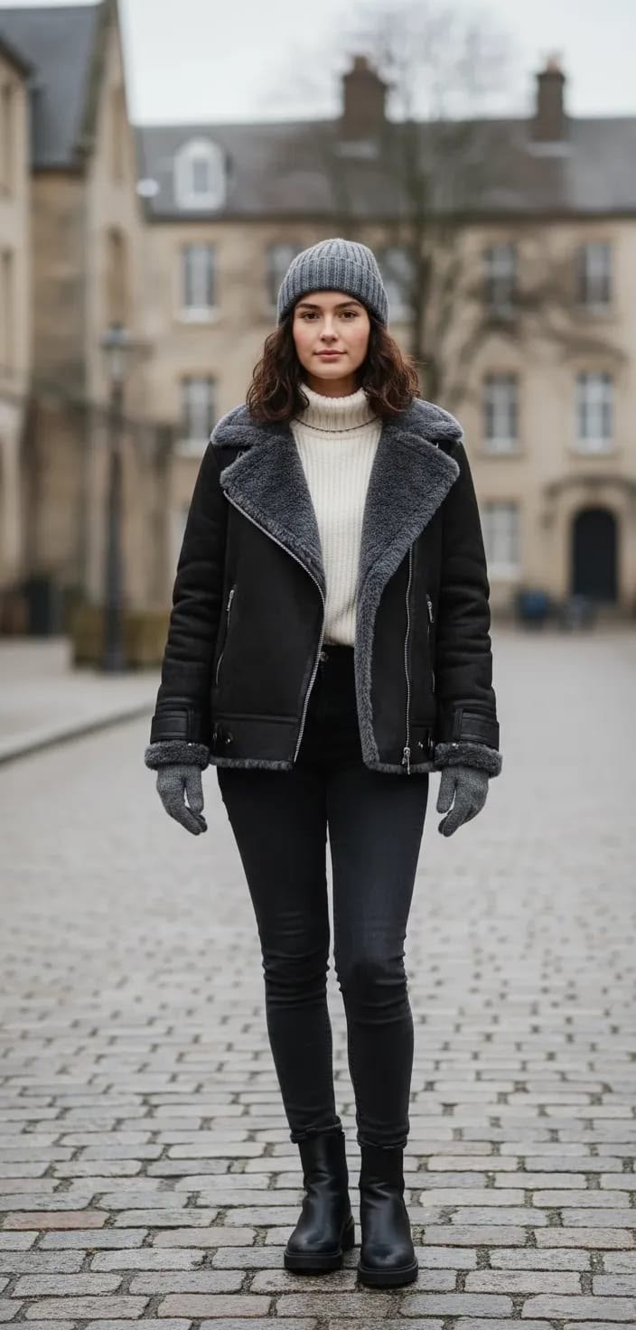 дубленка зимняя,дубленка авиатор,зимний стиль одежды,зимний стиль,короткая дубленка