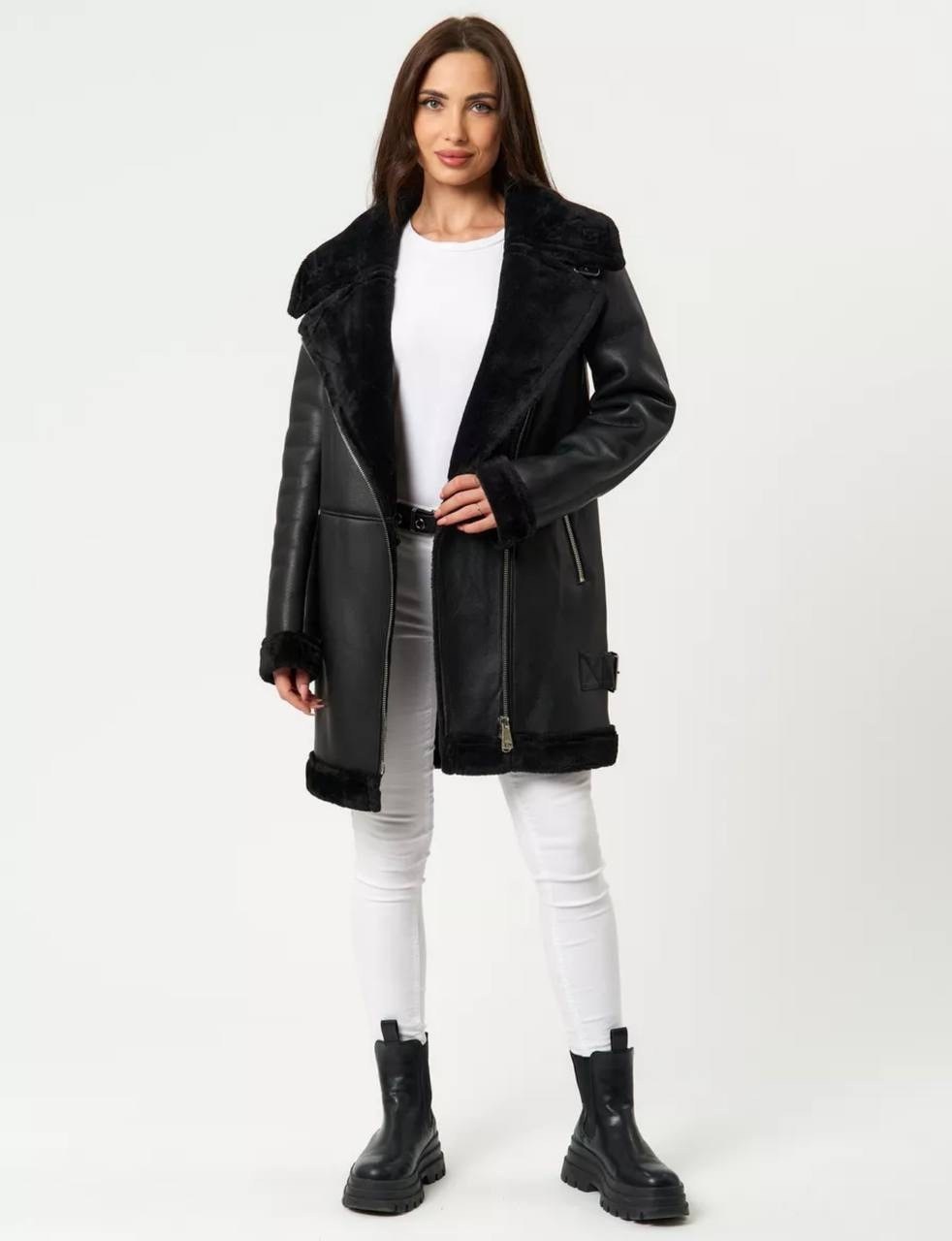 дубленка женская,дубленка este'e exclusive fur&leather,дубленка женская авиатор,черная дубленка,дубленка авиатор зара