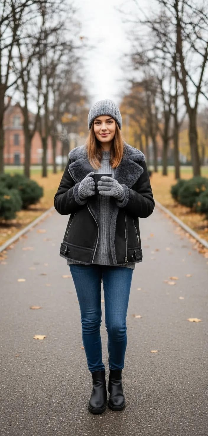 дубленка зимняя,дубленка авиатор,зимний стиль одежды,зимний стиль,короткая дубленка