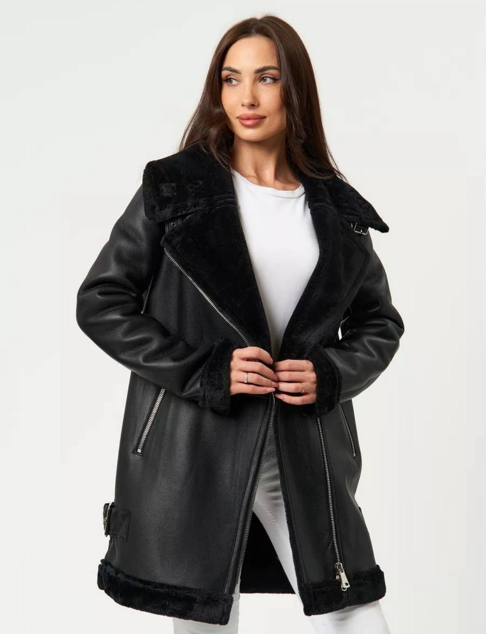 дубленка женская,дубленка este'e exclusive fur&leather,дубленка женская авиатор,черная дубленка,дубленка авиатор зара