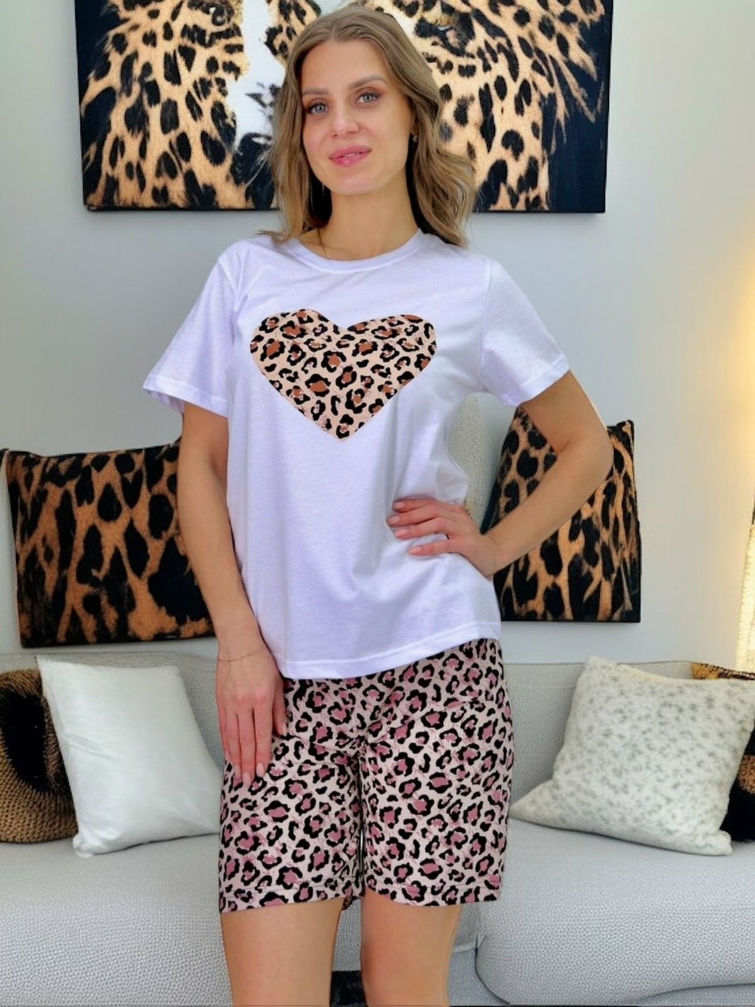 пижама женская,пижама комплект,пижама женская комплект,пижама женская с леопардовым принтом,пижама женская с шортам