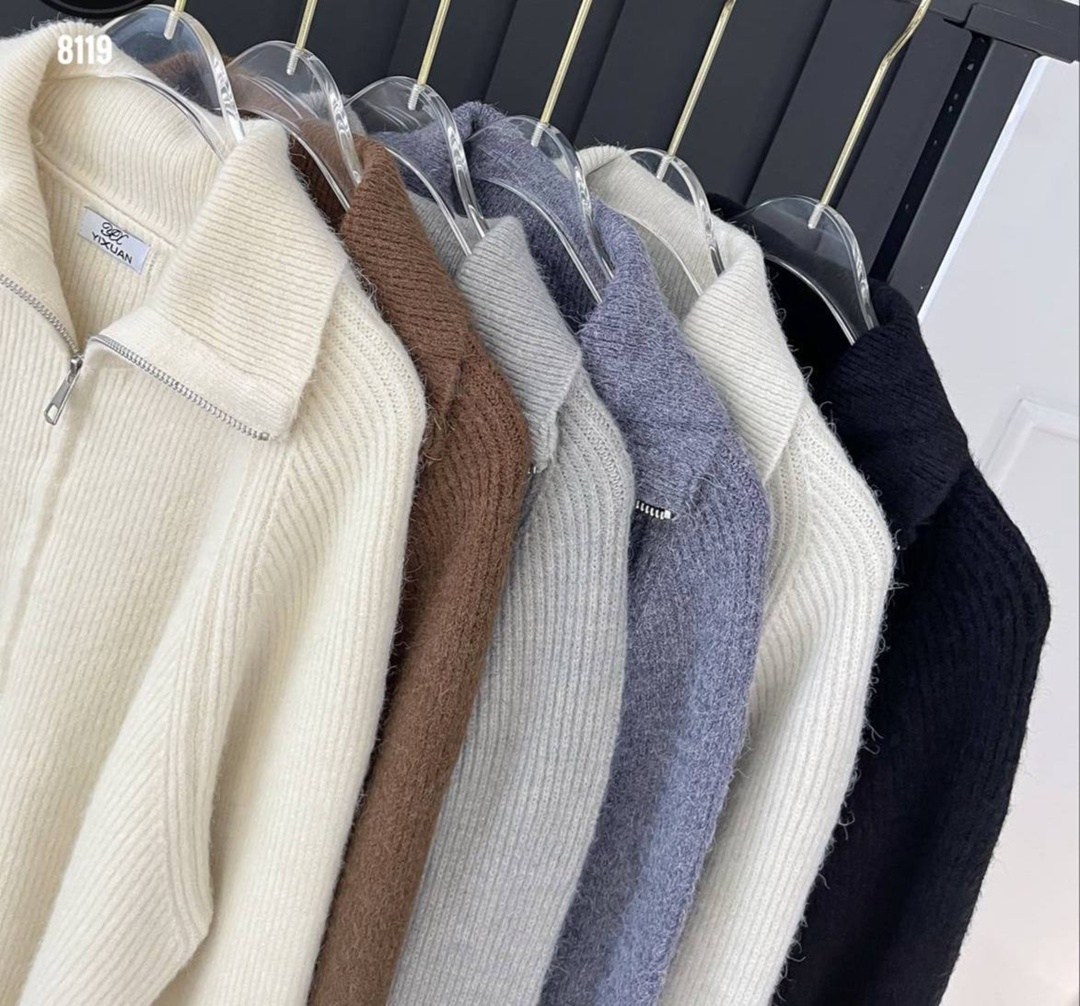 модные свитера,свитер на молнии с воротником,женская кофта,свитер с воротником,кардиган на молнии вязаный