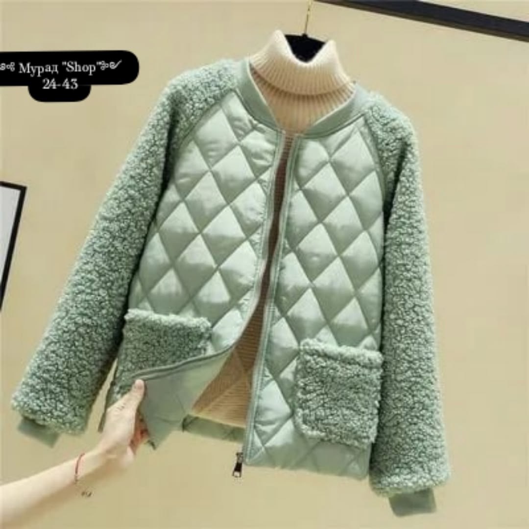 женская короткая куртка из овечьей шерсти,легкая стеганая куртка женская,теплая куртка,комбинированная куртка,куртка женская