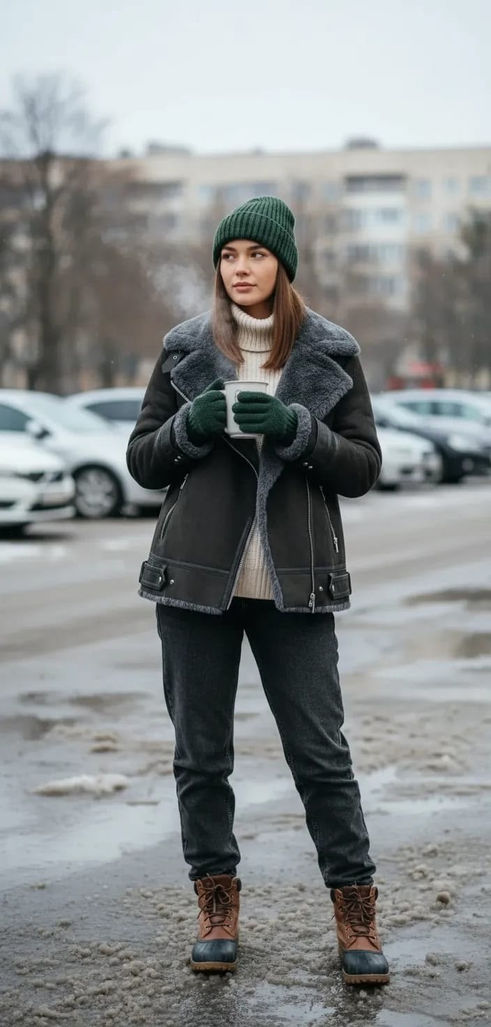 дубленка зимняя,дубленка авиатор,зимний стиль одежды,зимний стиль,короткая дубленка