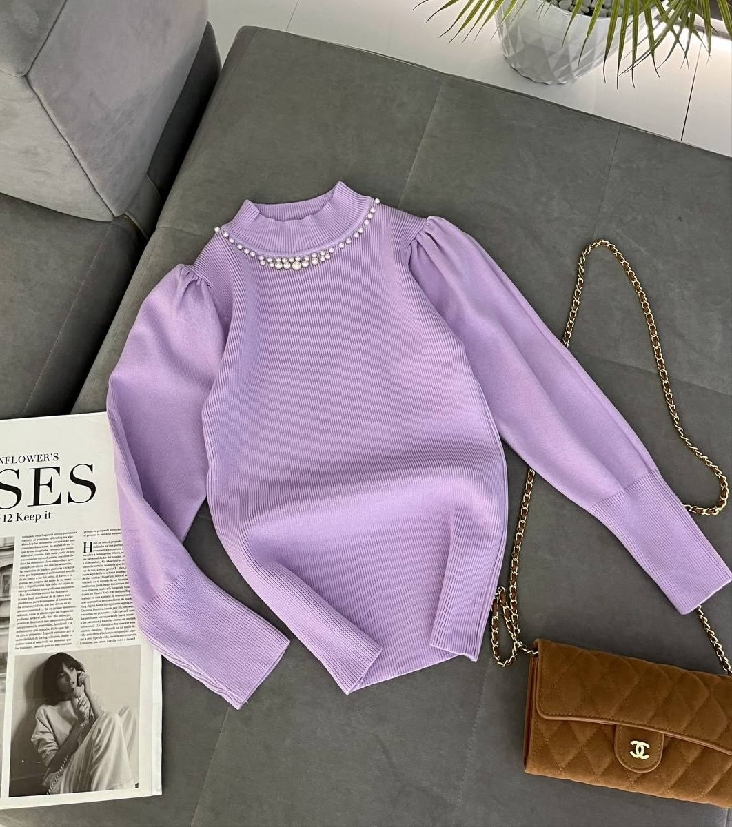 стильная кофта,джемпер с бусинами,кофта женская,свитер с высоким воротником,трикотажная кофта