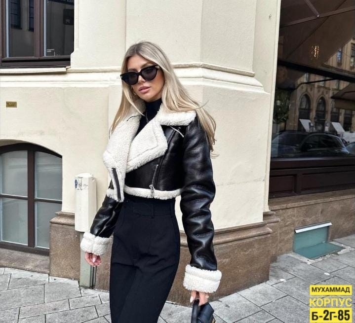 женская куртка из искусственной кожи,куртка из искусственной овчины,укороченная дубленка,короткая куртка из искусственной кожи,повседневная куртка