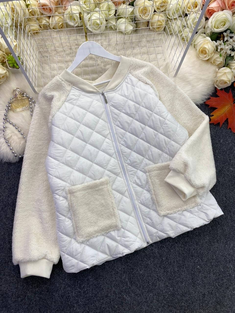 женская короткая куртка из овечьей шерсти,легкая стеганая куртка женская,женская куртка из искусственной овечьей шерсти,женская стеганая куртка,комбинированная куртка