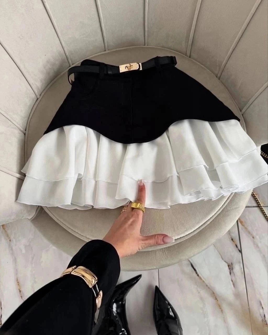 юбка мини,стильная юбка,юбка,юбка с высокой талией,юбка с воланами