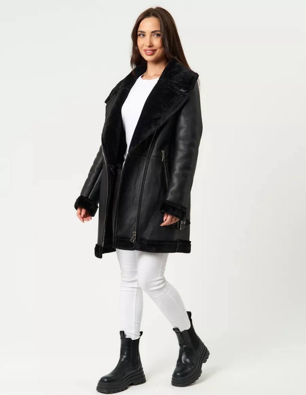 дубленка женская,дубленка este'e exclusive fur&leather,дубленка женская авиатор,черная дубленка,дубленка авиатор зара