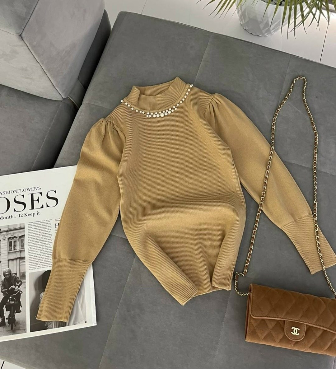 стильная кофта,джемпер с бусинами,кофта женская,свитер с высоким воротником,трикотажная кофта