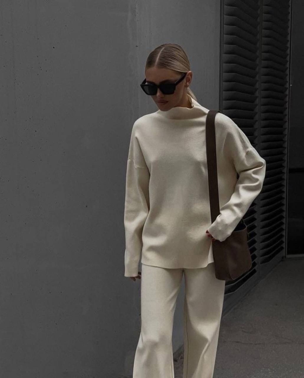 кашемировый костюм двойка,брючный костюм женский 2025,трикотажные костюмы,женский трикотажный костюм из двух предметов,костюм с брюками