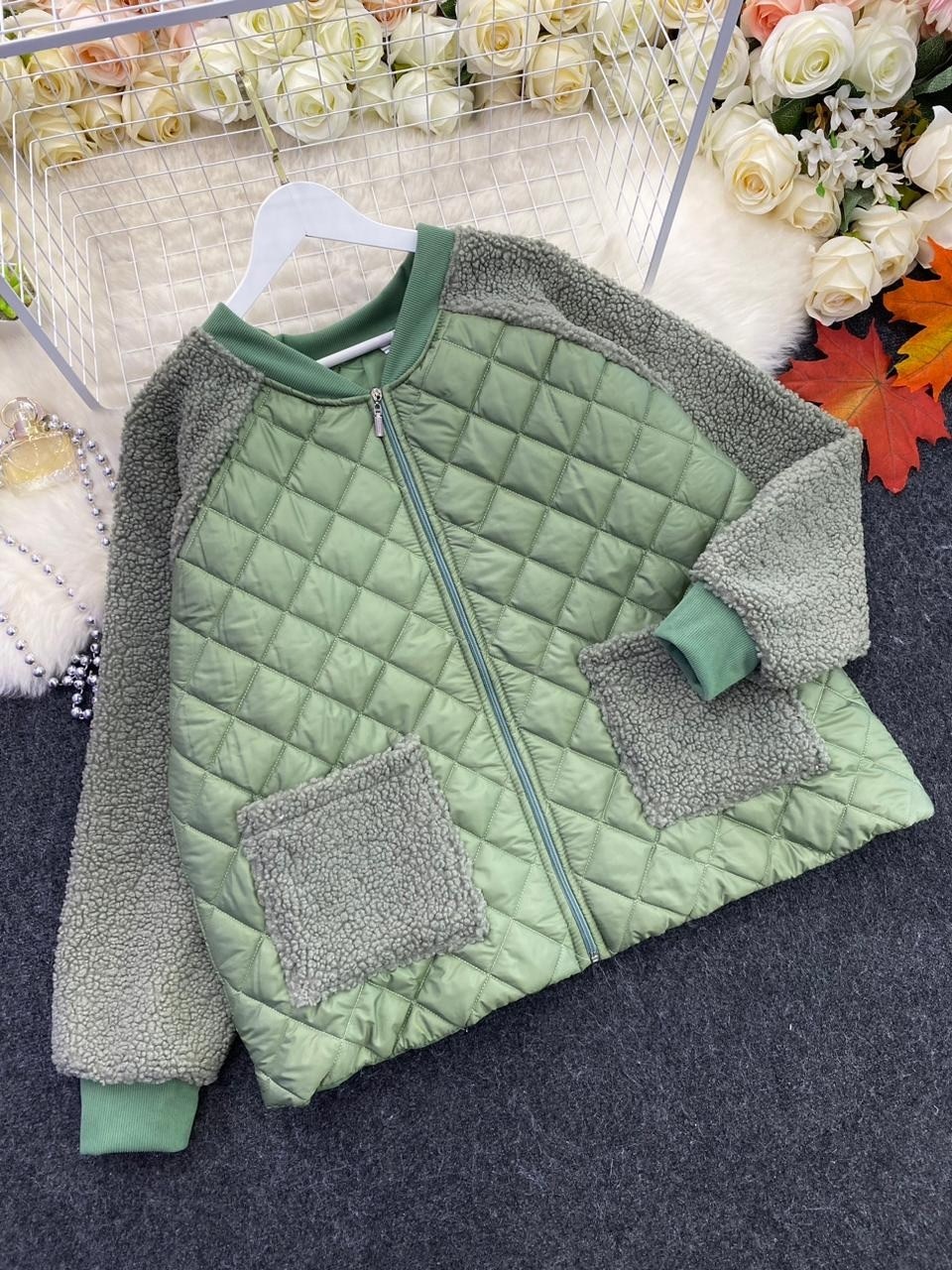женская короткая куртка из овечьей шерсти,легкая стеганая куртка женская,женская куртка из искусственной овечьей шерсти,женская стеганая куртка,комбинированная куртка