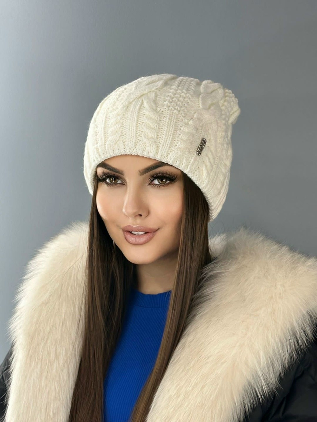 вязаная шапка,шапка женская вязаная,шапка вязаная спицами,шапка вязаная косами,вязаная шапочка