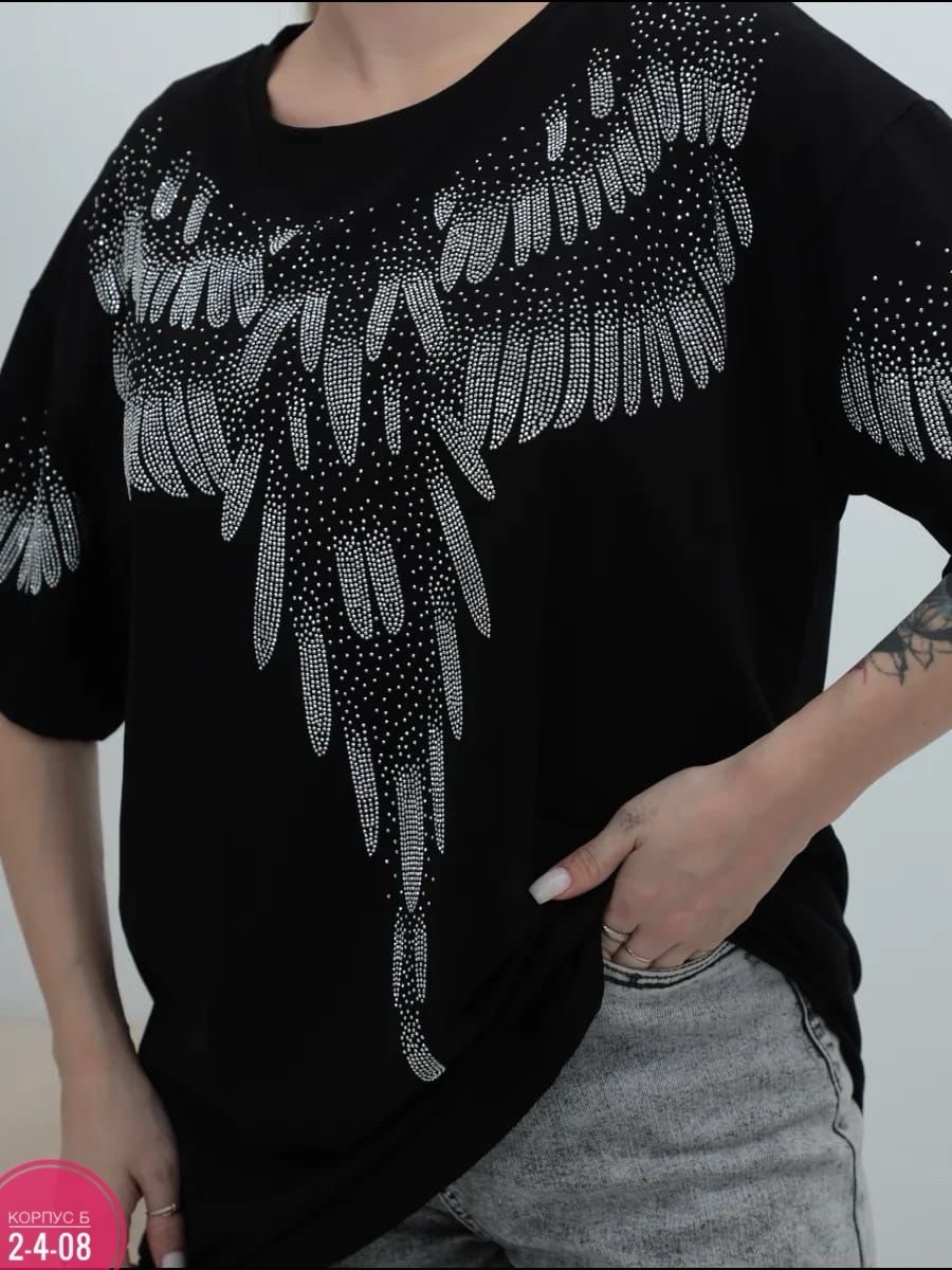 футболка оверсайз со стразам,футболка со стразами женская,футболка хлопковая базовая оверсайз со стразами,футболка женская оверсайз со стразами,футболка базовая со стразами оверсайз