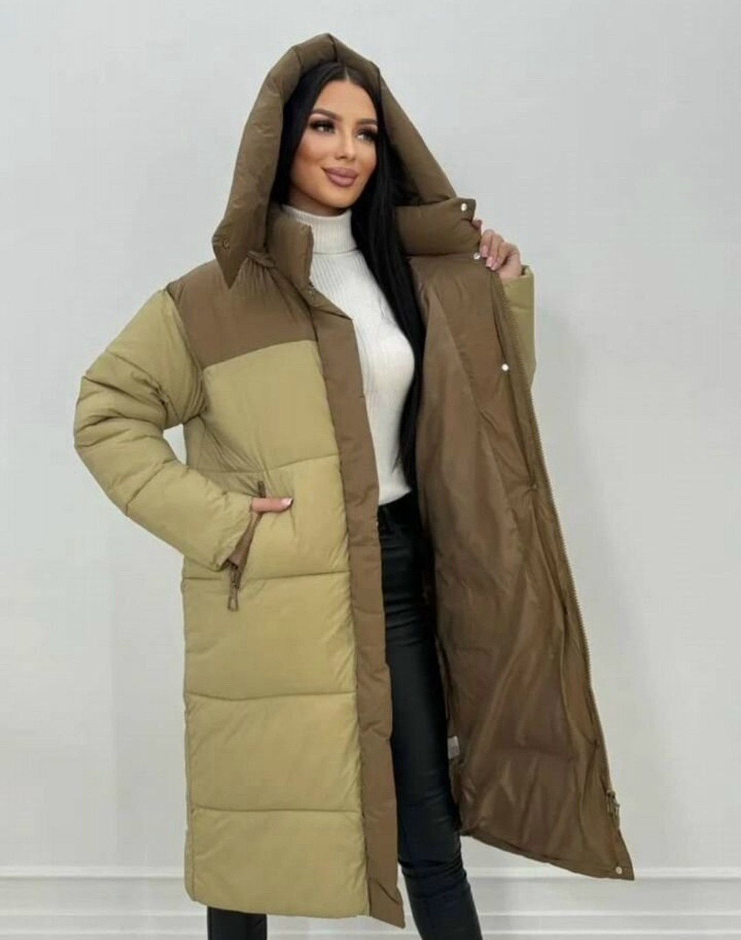 удлиненная куртка,куртка женская,куртка модная,пуховик длинное с капюшоном,куртка пуховик зимняя с капюшоном