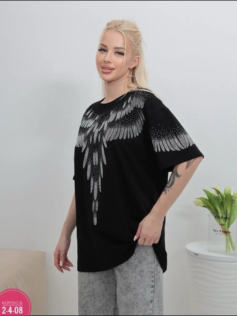 футболка оверсайз со стразам,футболка со стразами женская,футболка хлопковая базовая оверсайз со стразами,футболка женская оверсайз со стразами,футболка базовая со стразами оверсайз