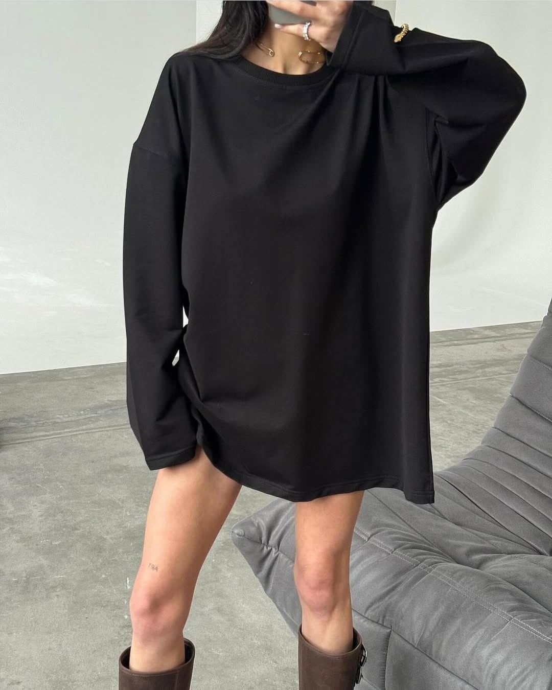 платье свитшот,свитшот оверсайз,трикотажное платье,платье свитшот оверсайз,черное платье оверсайз