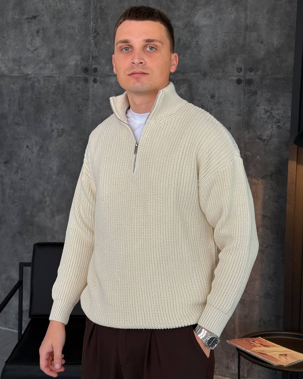 свитер джемпер,свитер с воротником,свитера мужская,уютный свитер,коричневый свитер