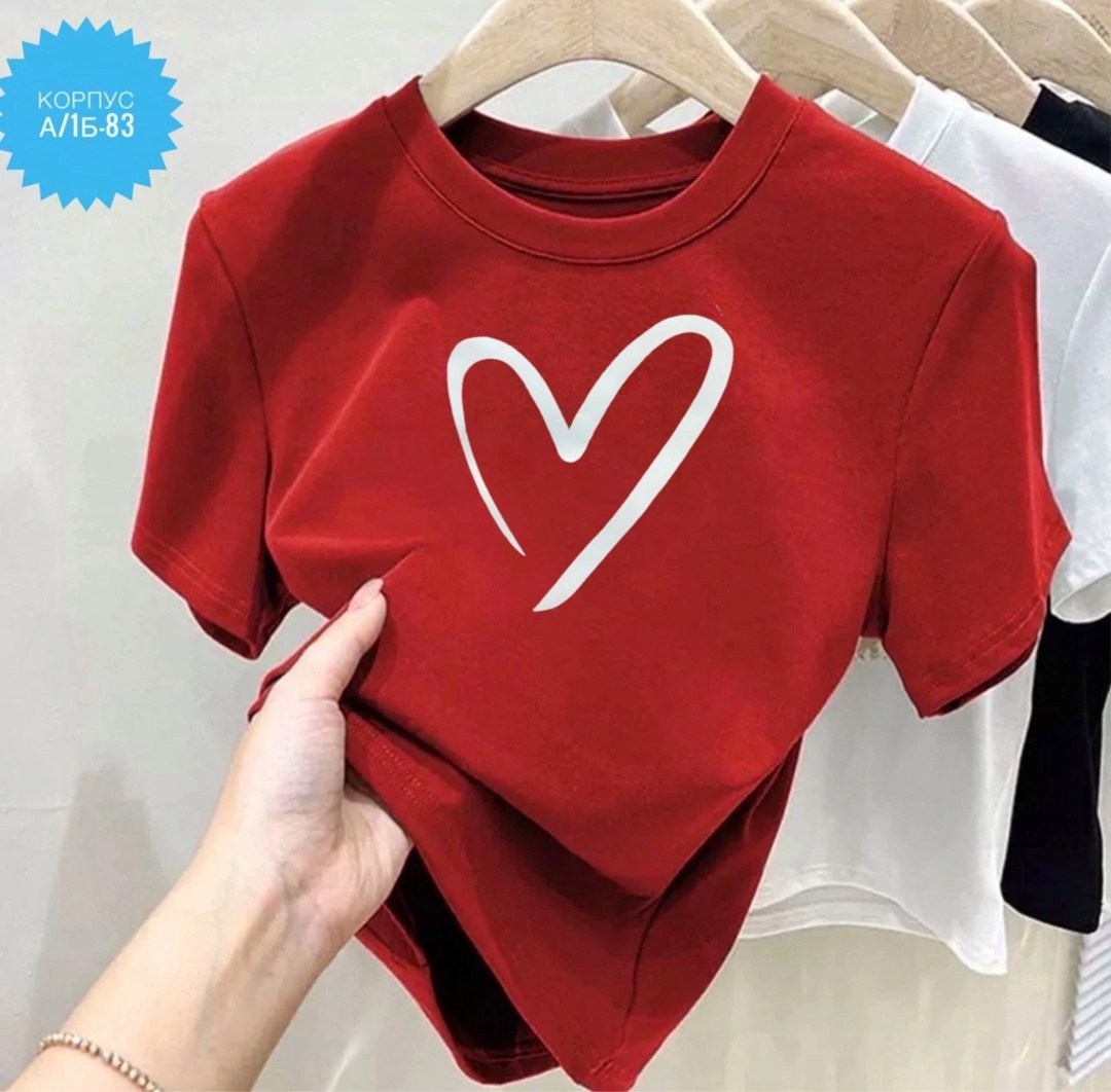 футболка женская,футболки и топы для девочки,летние футболки,красная футболка женская,футболка сердце