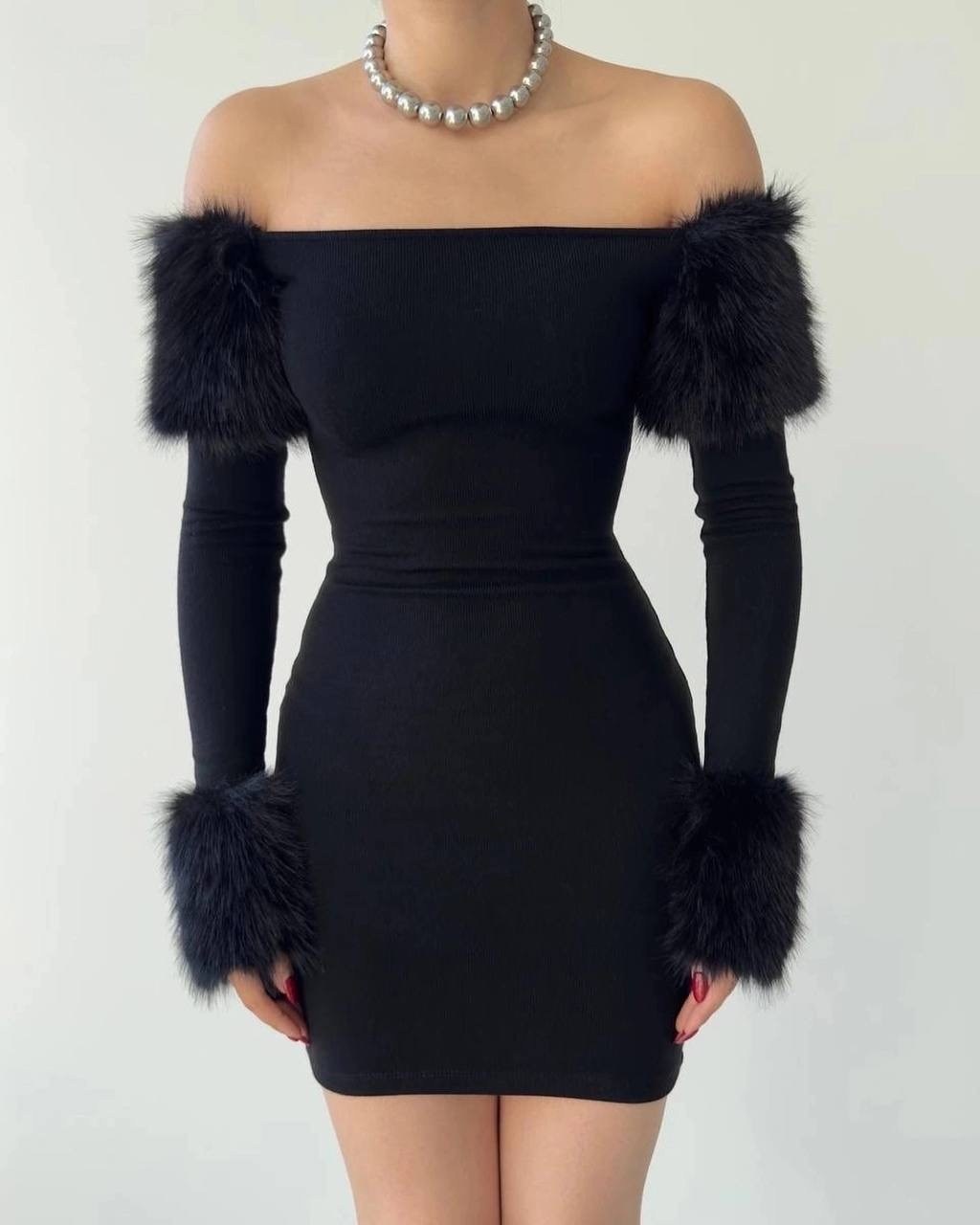 модное платье,платье с мехом,короткое платье,облегающее платье,платье с перьями