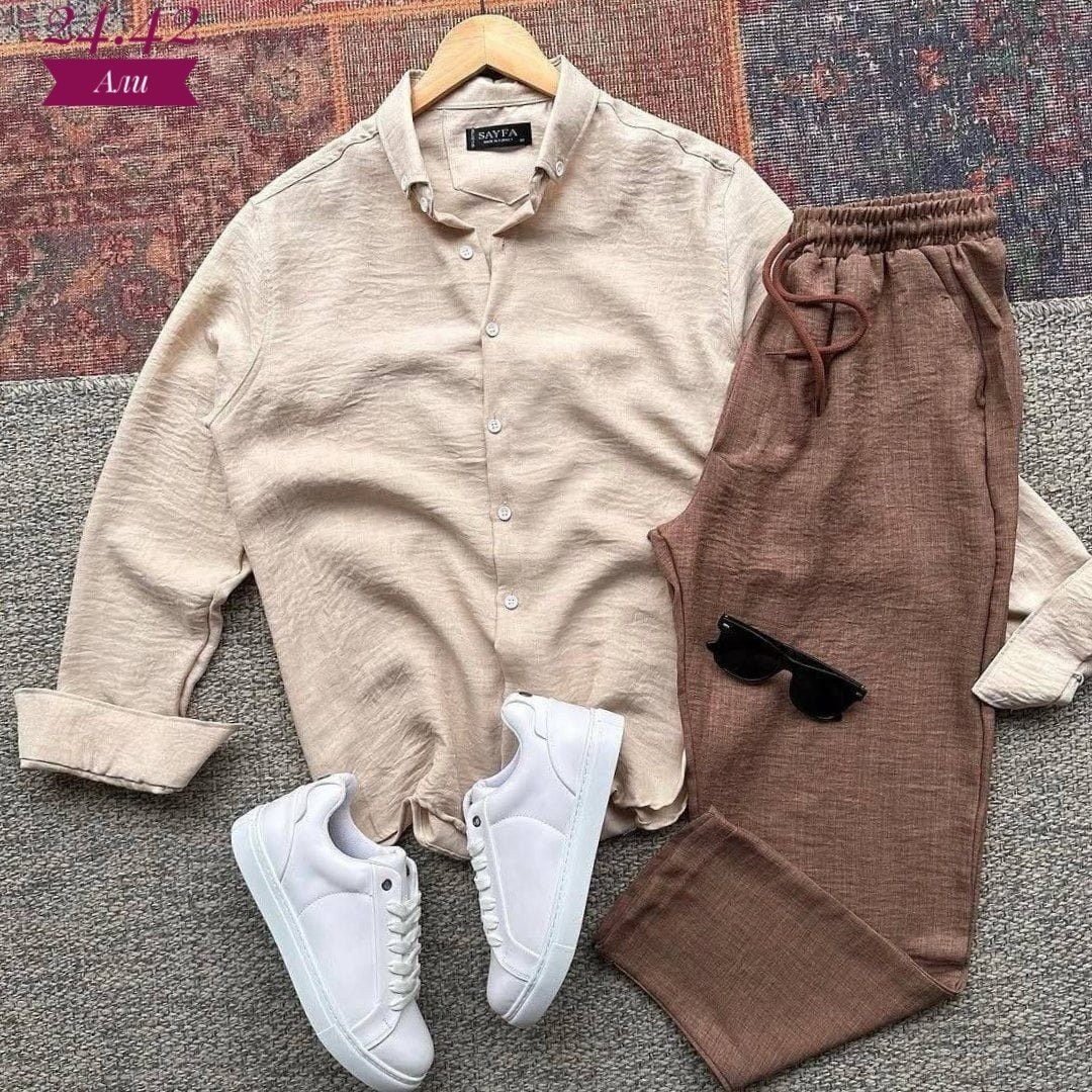 костюм двойка мужской,летние мужские костюмы,мужская мода,комплект рубашка и брюки,